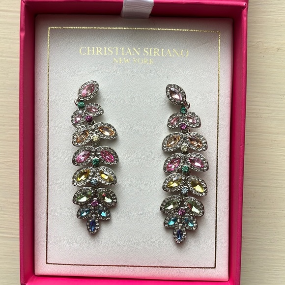 Christian Siriano Jewelry Colorful Pastel Crystal Chandelier Dangle Fancy Earrings New In